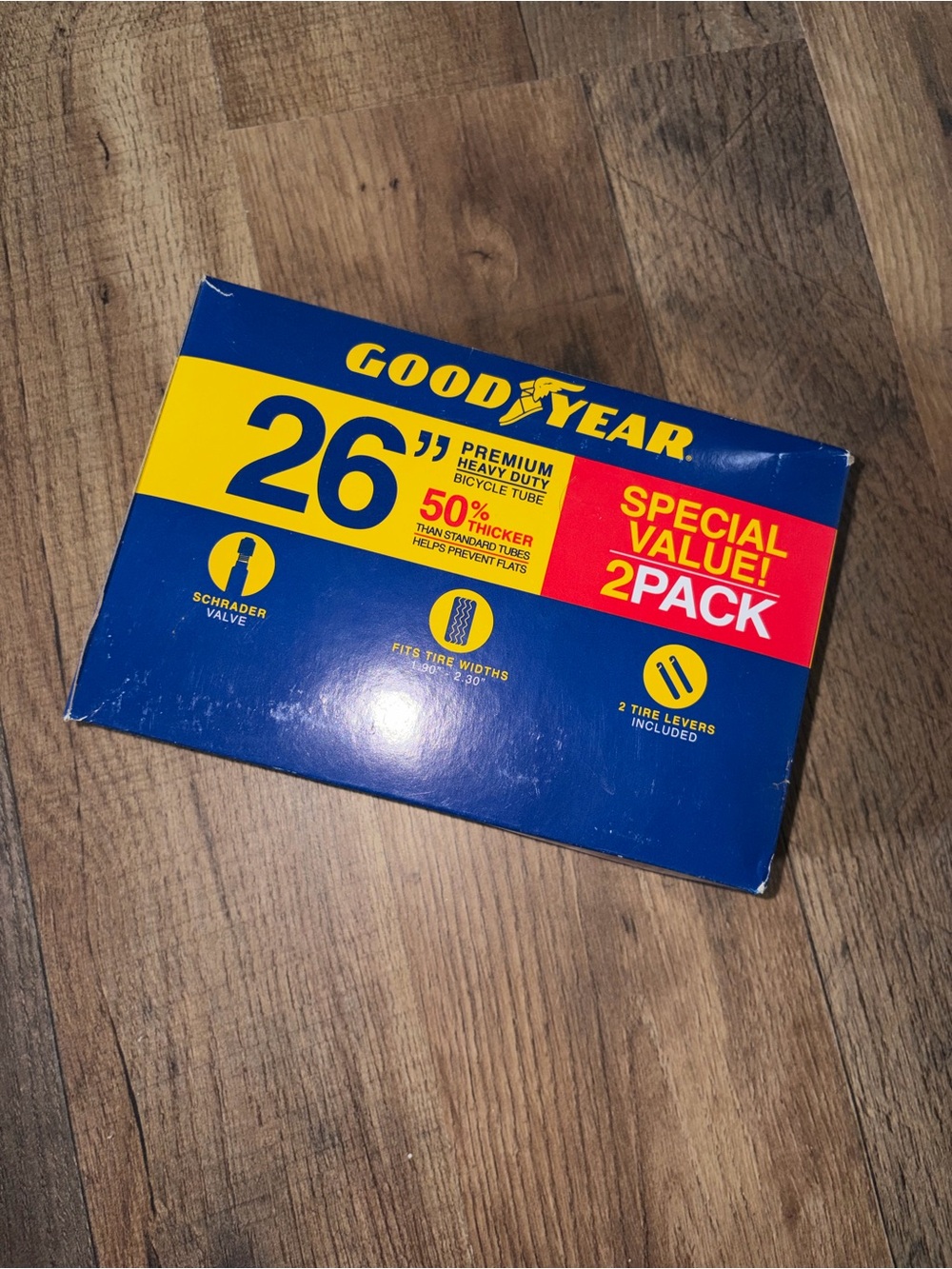 26" Premium Heavy Duty Bicycle Tube - Blue/Yellow (2 Pack)